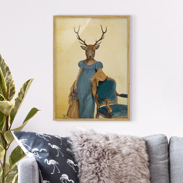 Quadros com moldura vintage Animal Portrait - Deer Lady