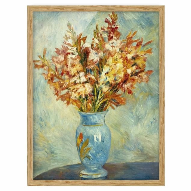 Quadros com moldura flores Auguste Renoir - Gladiolas in a Blue Vase