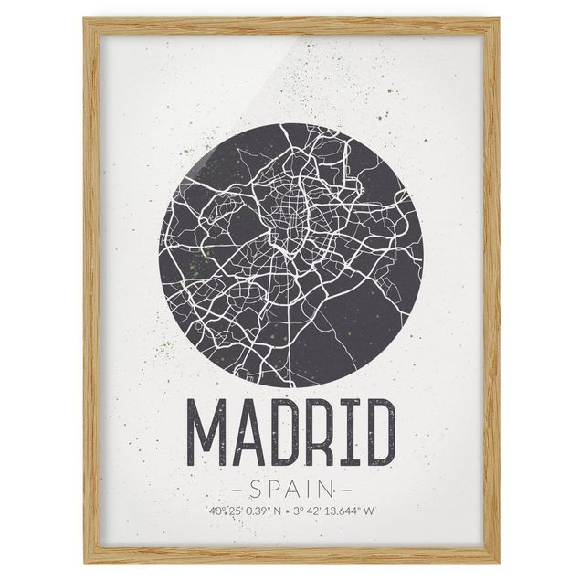 Quadros com moldura mapa-múndi Madrid City Map - Retro