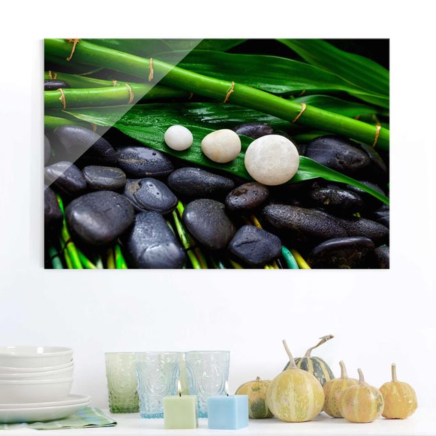 decoraçao para parede de cozinha Green Bamboo With Zen Stones