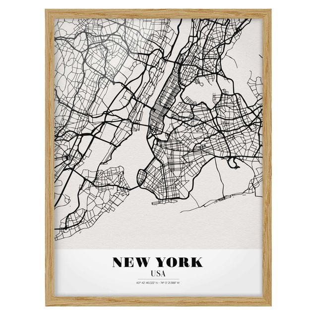 Quadros com moldura frases New York City Map - Classic