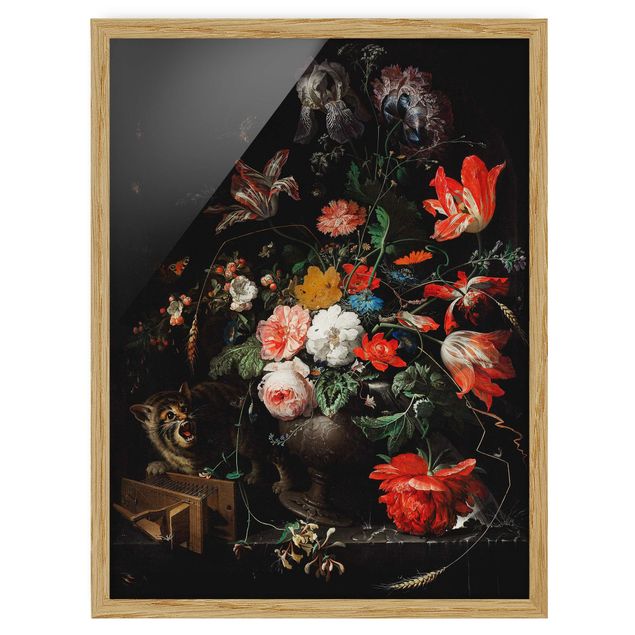 Quadros com moldura flores Abraham Mignon - The Overturned Bouquet