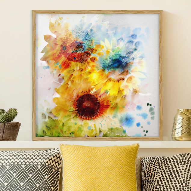 Quadros girassóis Watercolour Flowers Sunflowers