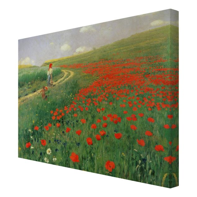 Telas decorativas réplicas de quadros famosos Pál Szinyei-Merse - Summer Landscape With A Blossoming Poppy
