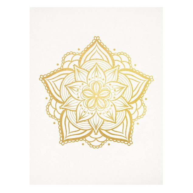 quadros para parede Mandala Flower Illustration White Gold