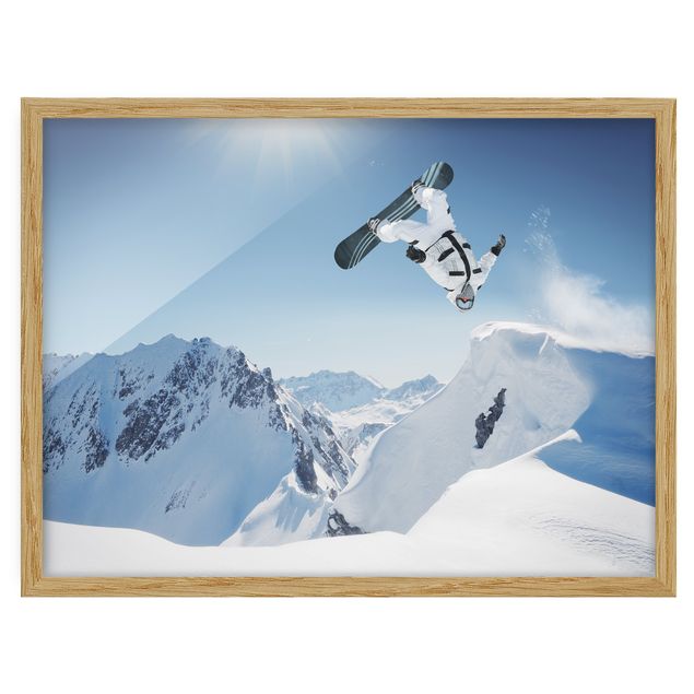 Quadros com moldura paisagens Flying Snowboarder