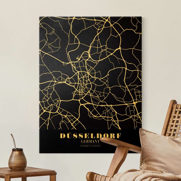 decoraçao para parede de cozinha Dusseldorf City Map - Classic Black