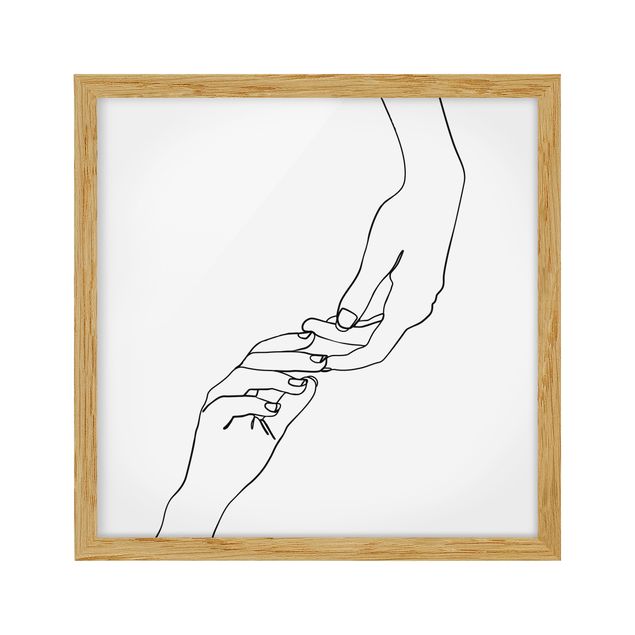 Quadros famosos Line Art Hands Touching Black And White