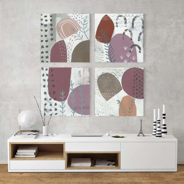 quadros abstratos para sala Carnival Of Shapes In Berry Set III