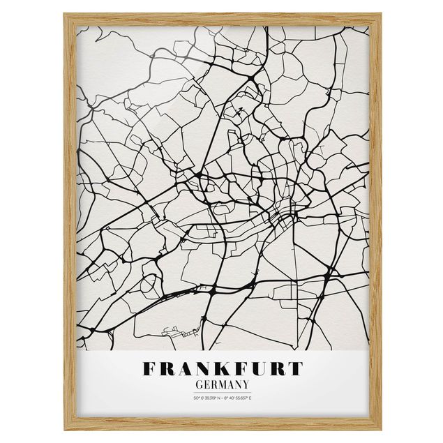 Quadros com moldura mapa-múndi Frankfurt City City Map - Classical