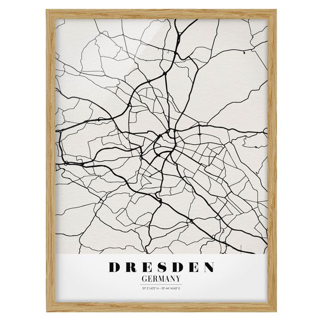 Quadros com moldura mapa-múndi Dresden City Map - Classical