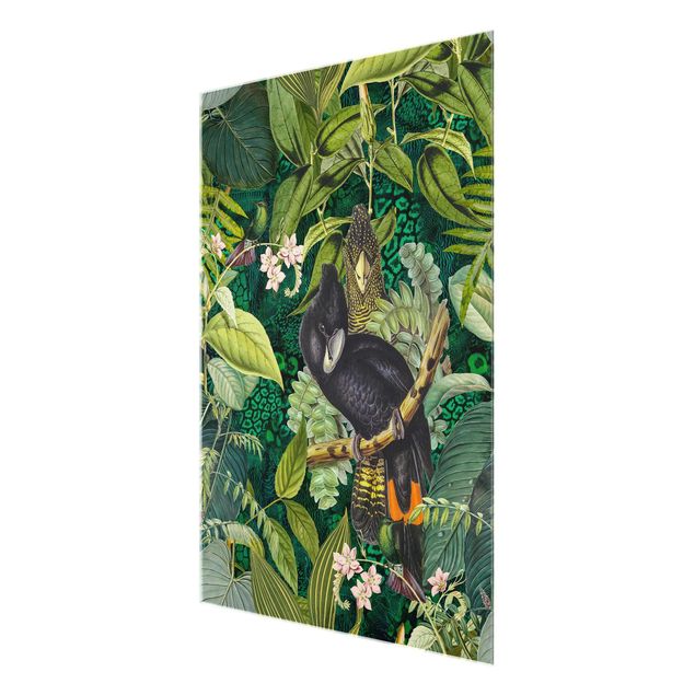 quadros decorativos verde Colourful Collage - Cockatoos In The Jungle