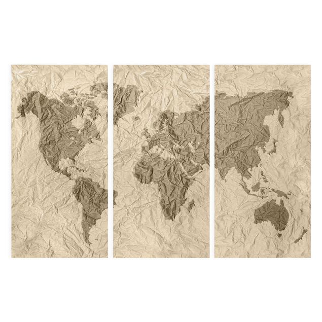 Quadros cidades Paper World Map Beige Brown