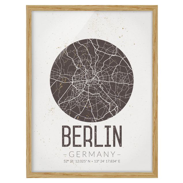 Quadros com moldura mapa-múndi City Map Berlin - Retro