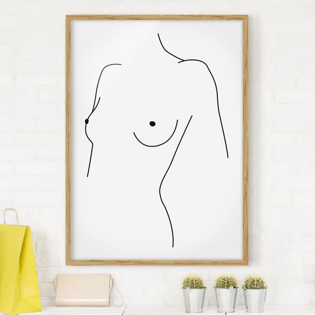 decoraçao para parede de cozinha Line Art Nude Bust Woman Black And White