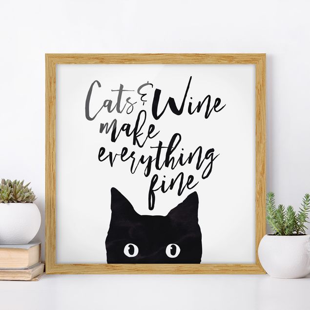 decoraçao para parede de cozinha Cats And Wine make Everything Fine