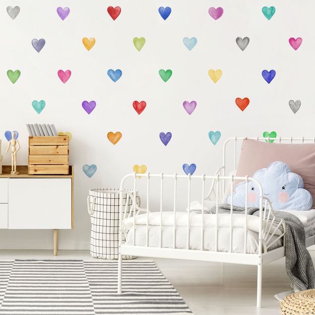 Autocolantes de parede corações 35 Watercolour Hearts Different Colours