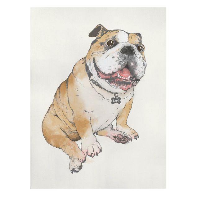 Telas decorativas réplicas de quadros famosos Illustration Dog Bulldog Painting