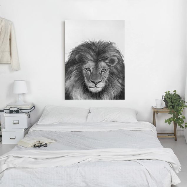 Telas decorativas leões Illustration Lion Monochrome Painting