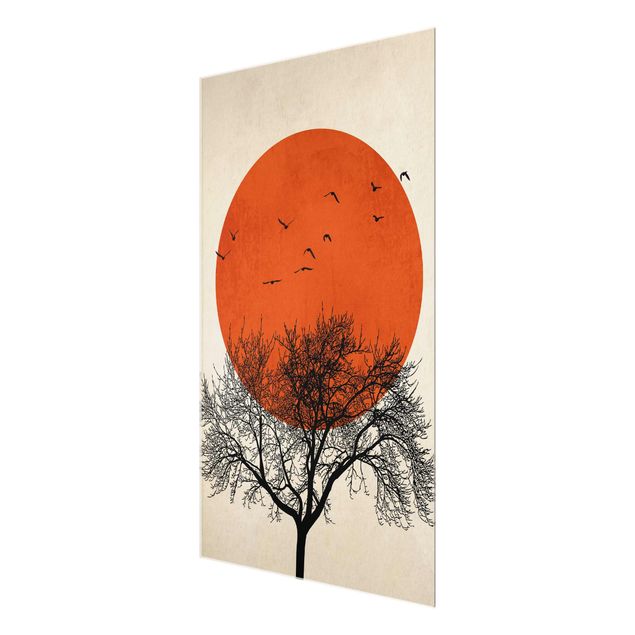 Quadros famosos Flock Of Birds In Front Of Red Sun II