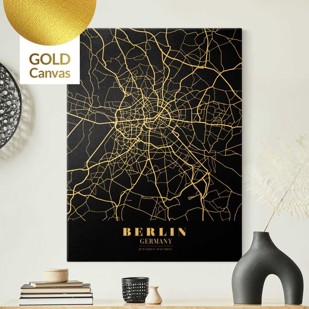 Telas decorativas Berlim Berlin City Map - Classic Black