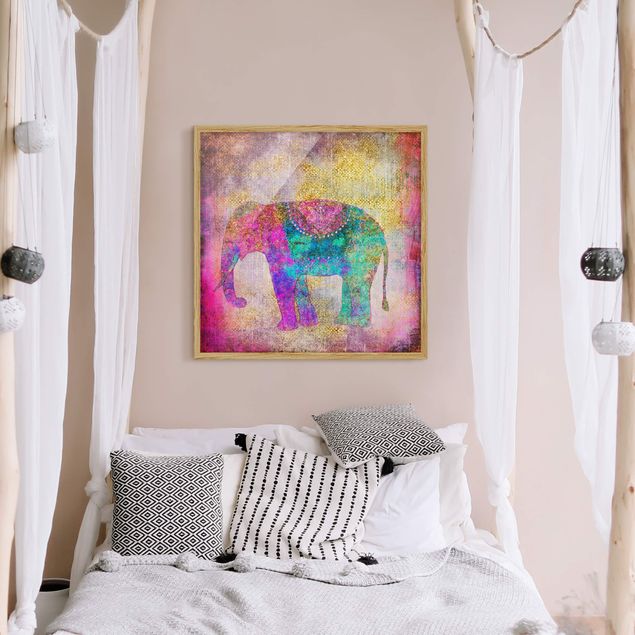 Quadros com moldura animais Colourful Collage - Indian Elephant