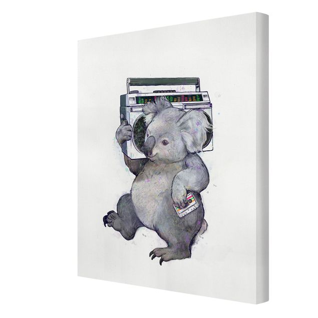 Quadros montanhas Illustration Koala With Radio Painting