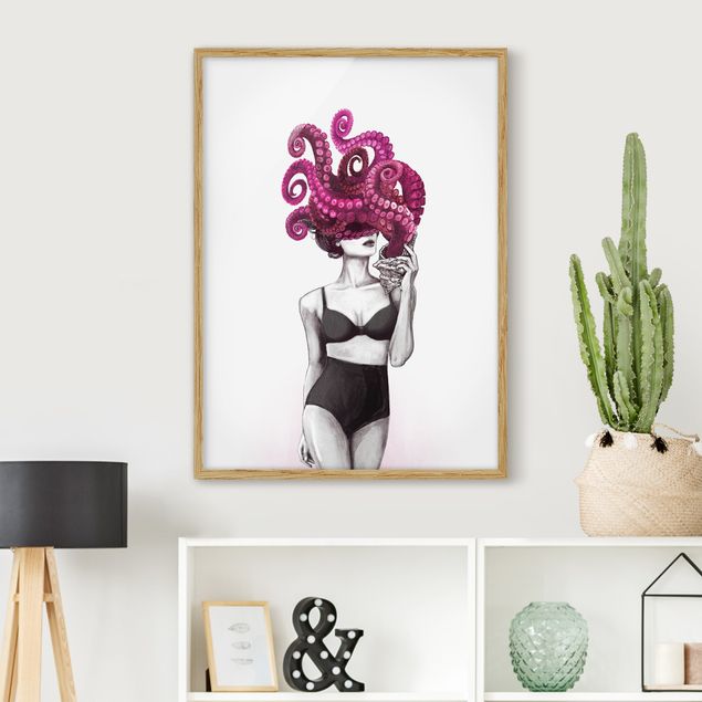 decoraçoes cozinha Illustration Woman In Underwear Black And White Octopus
