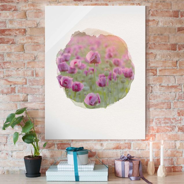 decoração quadros WaterColours - Violet Poppy Flowers Meadow In Spring