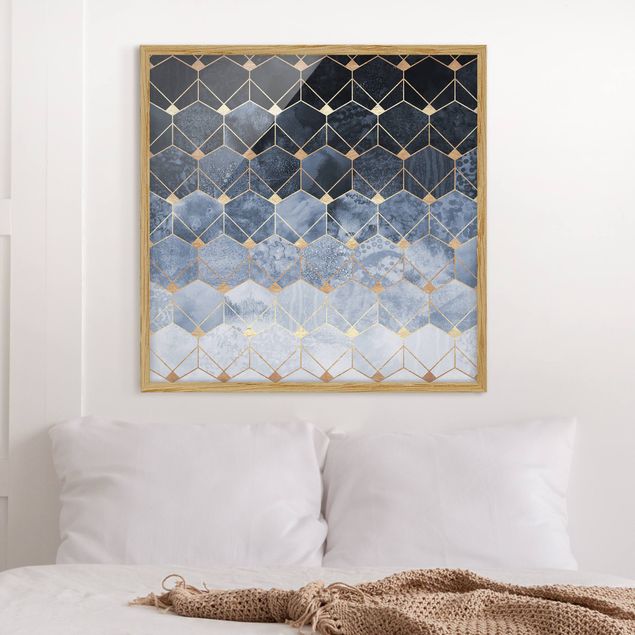 decoraçao para parede de cozinha Blue Geometry Golden Art Deco