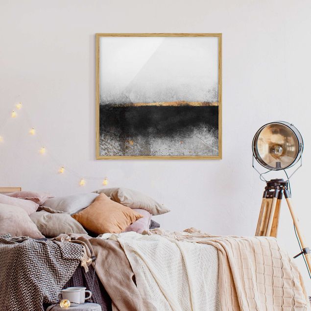 Quadros com moldura abstratos Abstract Golden Horizon Black And White