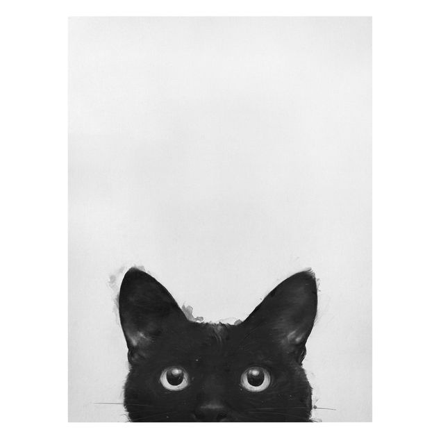 Telas decorativas réplicas de quadros famosos Illustration Black Cat On White Painting