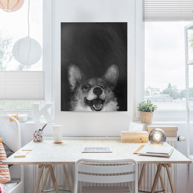 decoraçao para parede de cozinha Illustration Dog Corgi Paintig Black And White