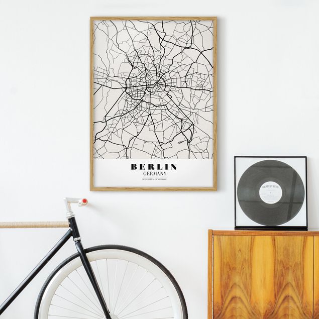 Quadros com moldura em preto e branco Berlin City Map - Classic