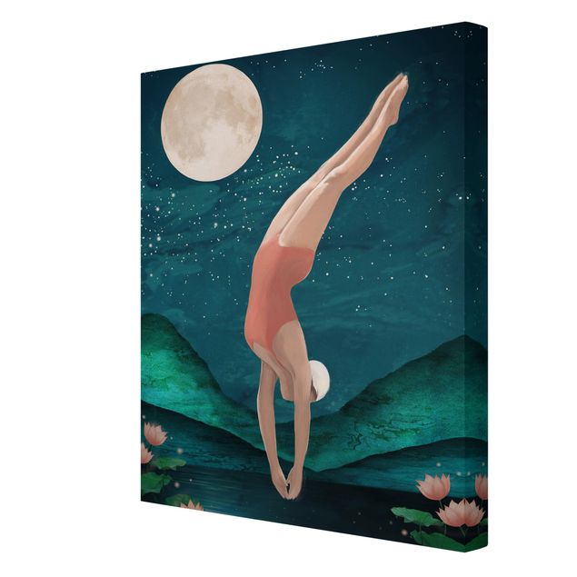 quadros azuis Illustration Bather Woman Moon Painting
