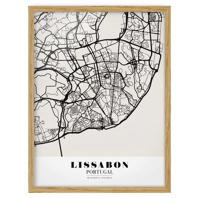 Quadros com moldura mapa-múndi Lisbon City Map - Classic