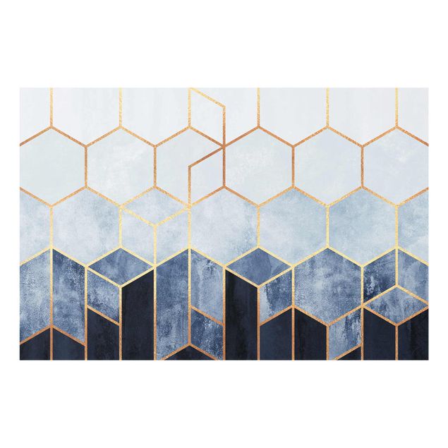 Quadros padrões Golden Hexagons Blue White