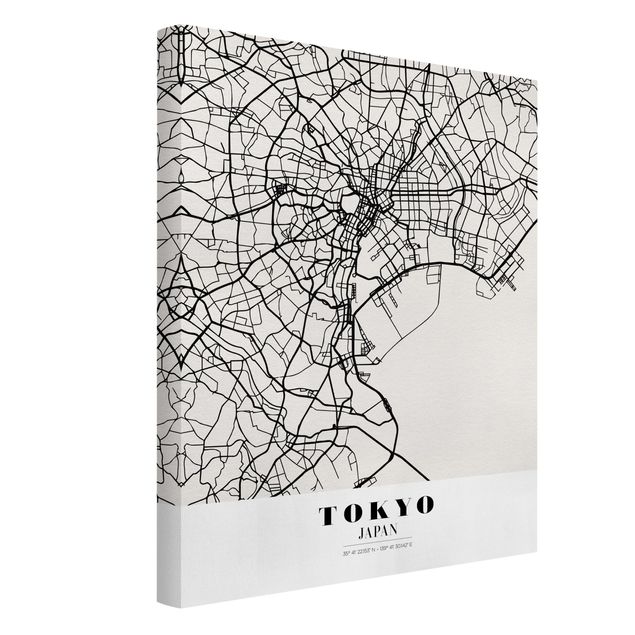 Telas decorativas em preto e branco Tokyo City Map - Classic