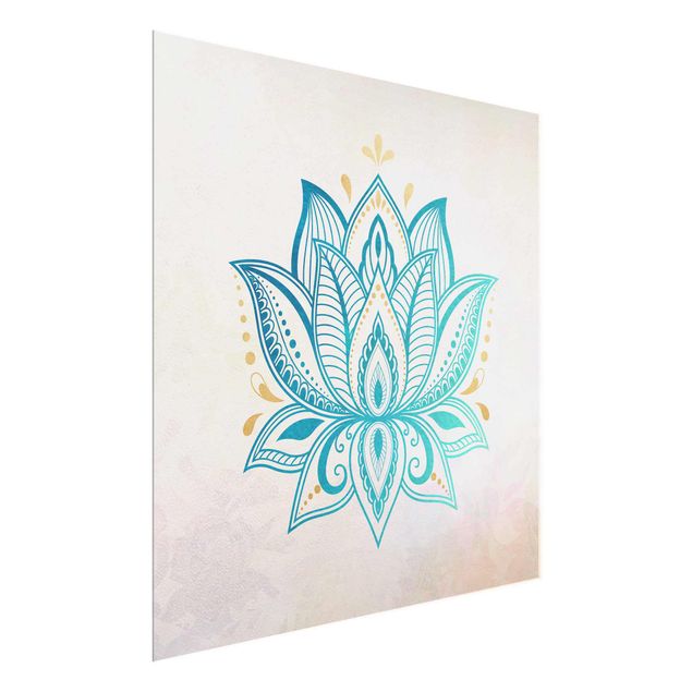 Quadros padrões Lotus Illustration Mandala Gold Blue