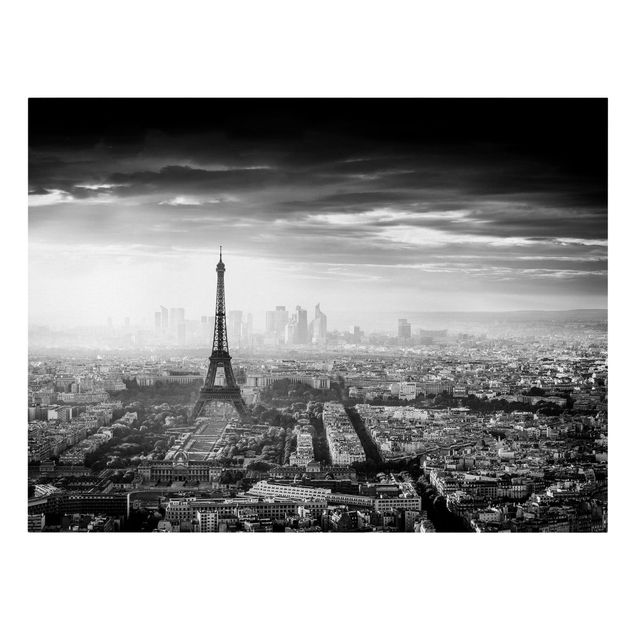 Telas decorativas cidades e paisagens urbanas The Eiffel Tower From Above Black And White
