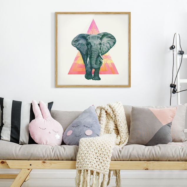 Quadros elefantes Illustration Elephant Front Triangle Painting