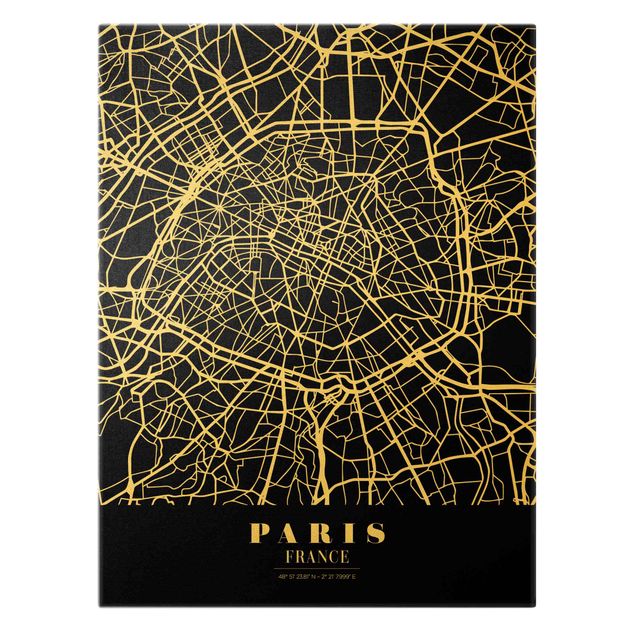 Quadros pretos Paris City Map - Classic Black