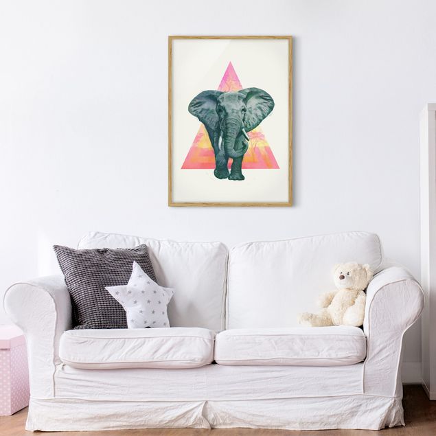 Quadros com moldura animais Illustration Elephant Front Triangle Painting