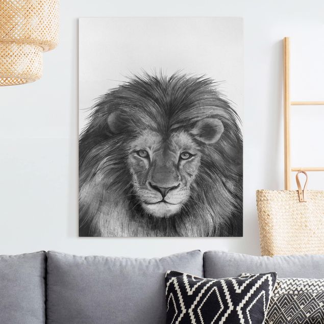 Quadros preto e branco Illustration Lion Monochrome Painting