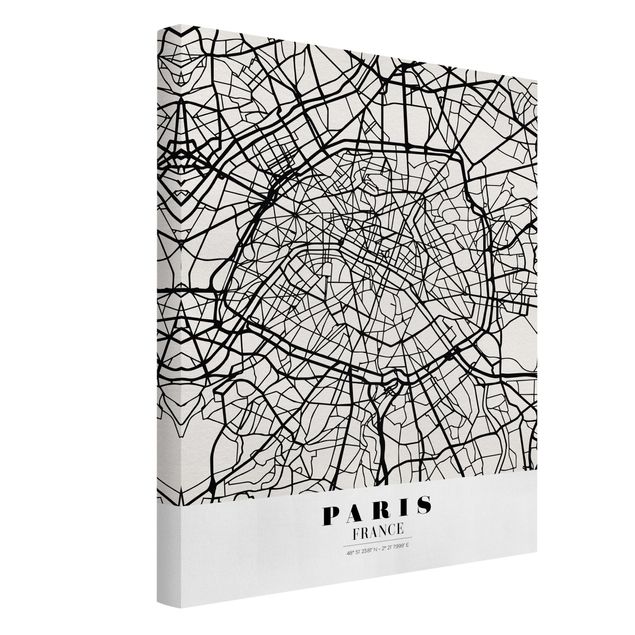 Telas decorativas em preto e branco Paris City Map - Classic