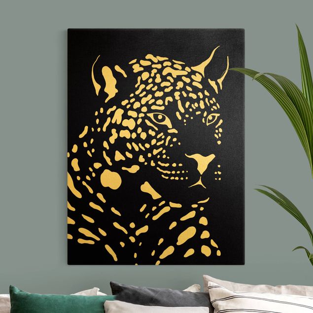 quadro animais quarto bebé Safari Animals - Portrait Leopard Black