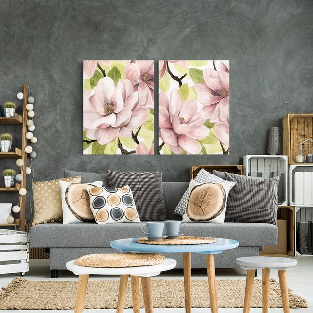 Telas decorativas flores Magnolia Blush Set I