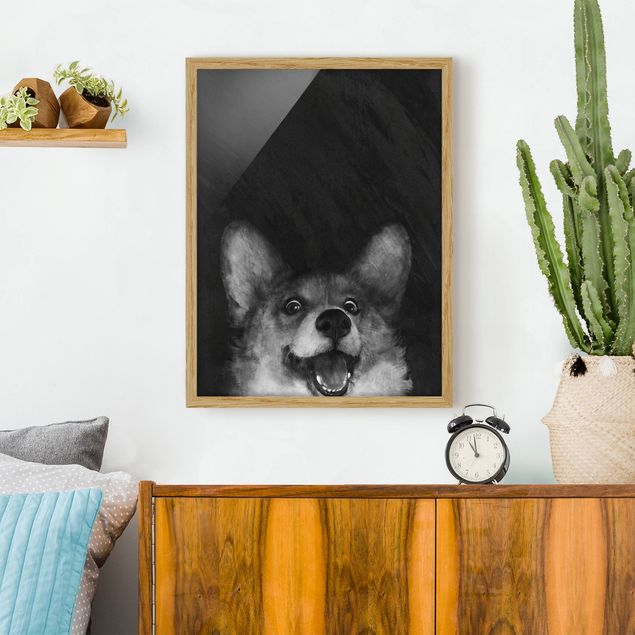 decoraçao para parede de cozinha Illustration Dog Corgi Paintig Black And White