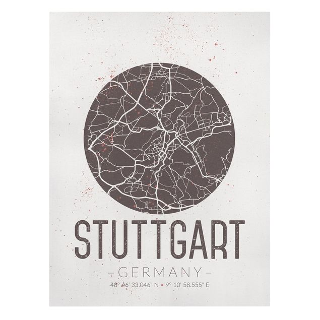 Quadros em marrom Stuttgart City Map - Retro