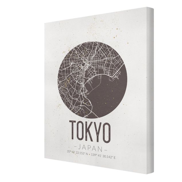Telas decorativas mapas Tokyo City Map - Retro